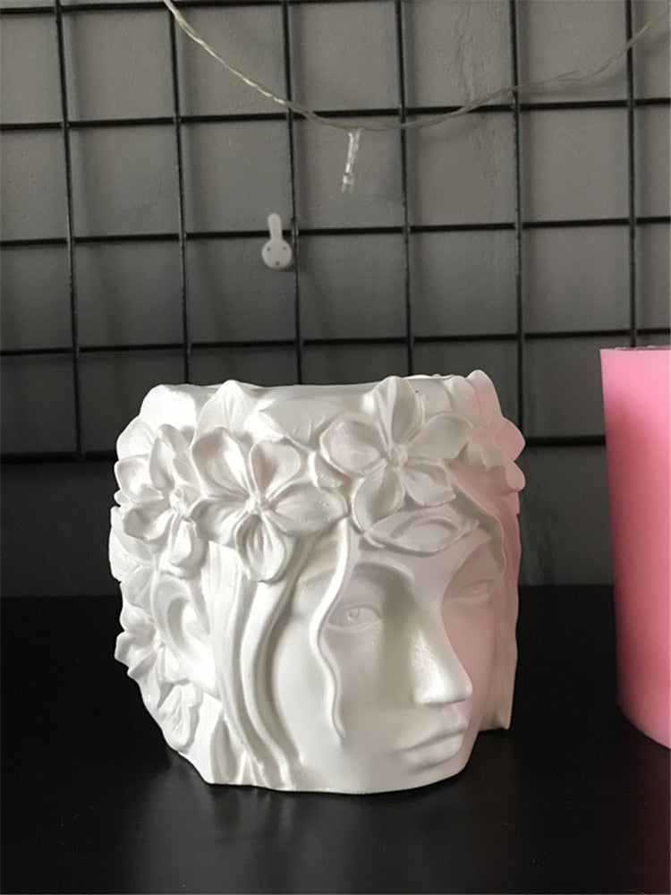 Beautiful 3D Girl Head Cement Vase Mold