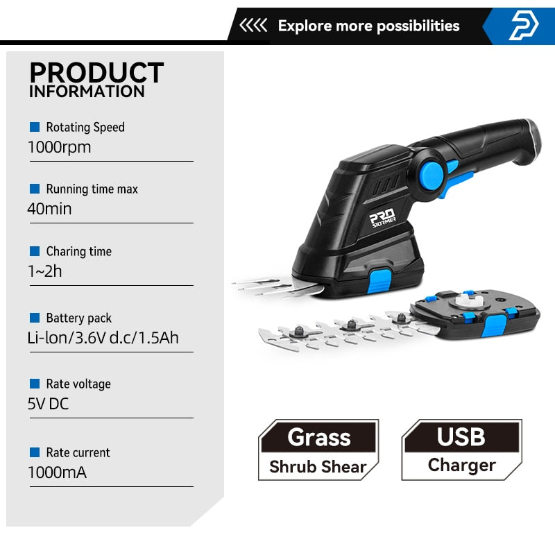 2 in 1 Electric Hedge Trimmer Cordless