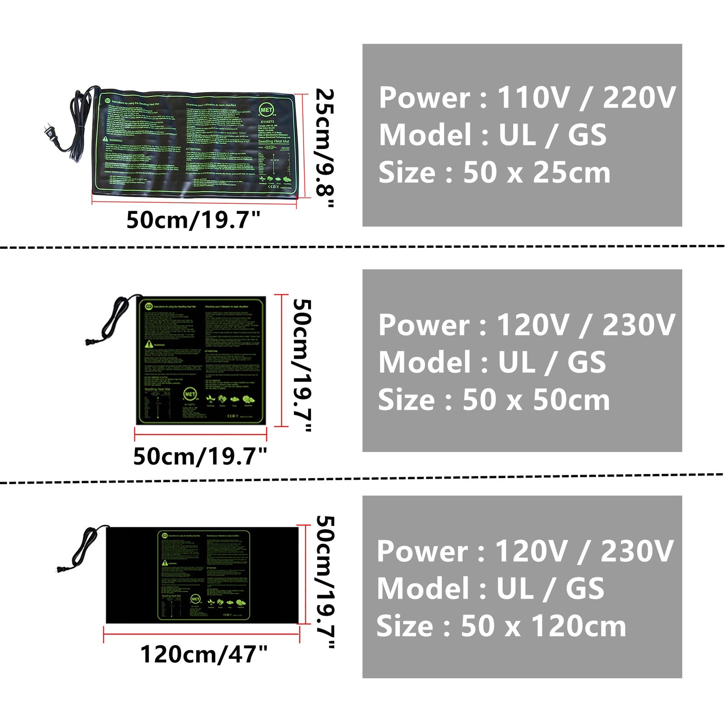 Seedling Heating Mat 50x25/50/120cm